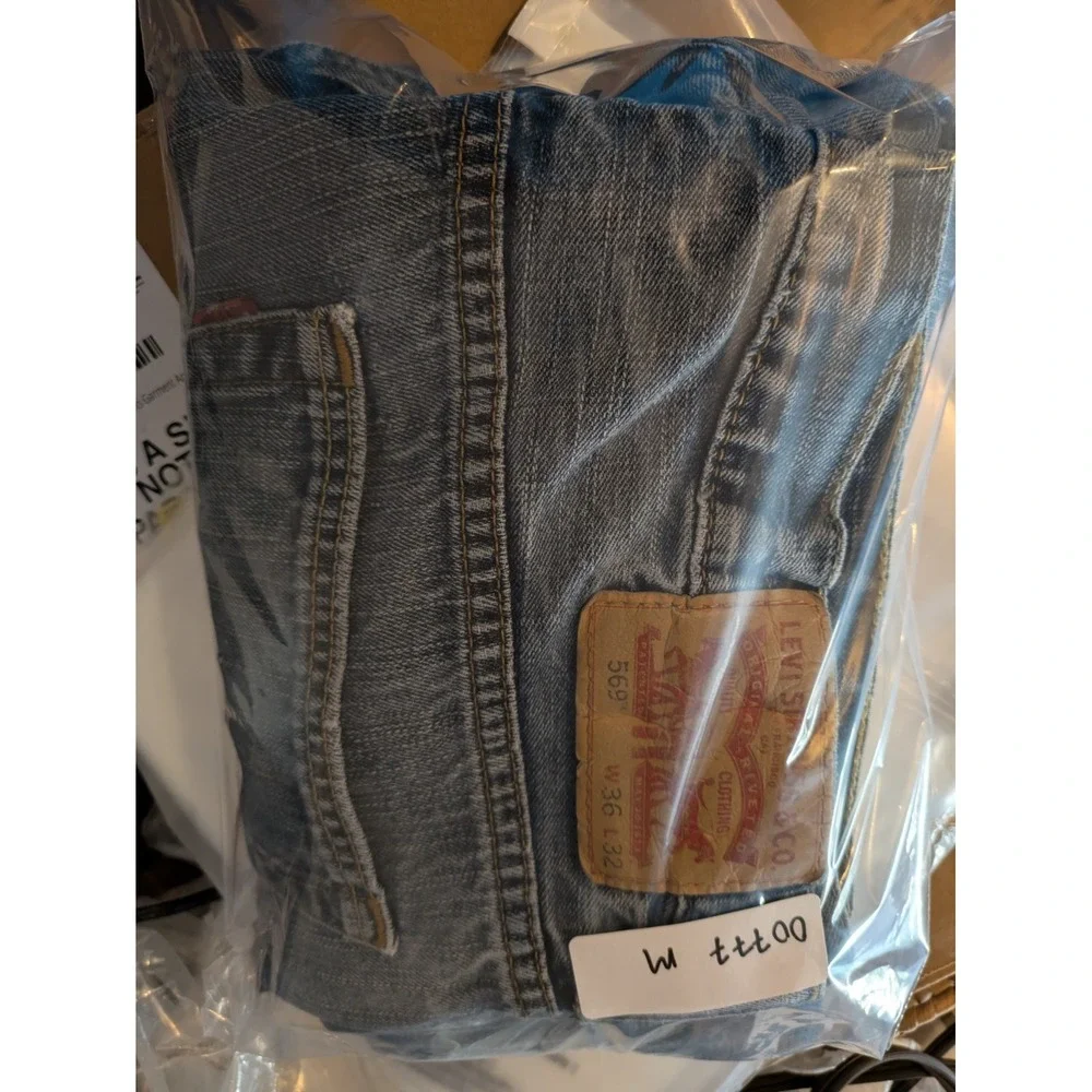 Levis Jeans Mens 36x32 Blue 569 Loose Faded Washout Denim Pants Work